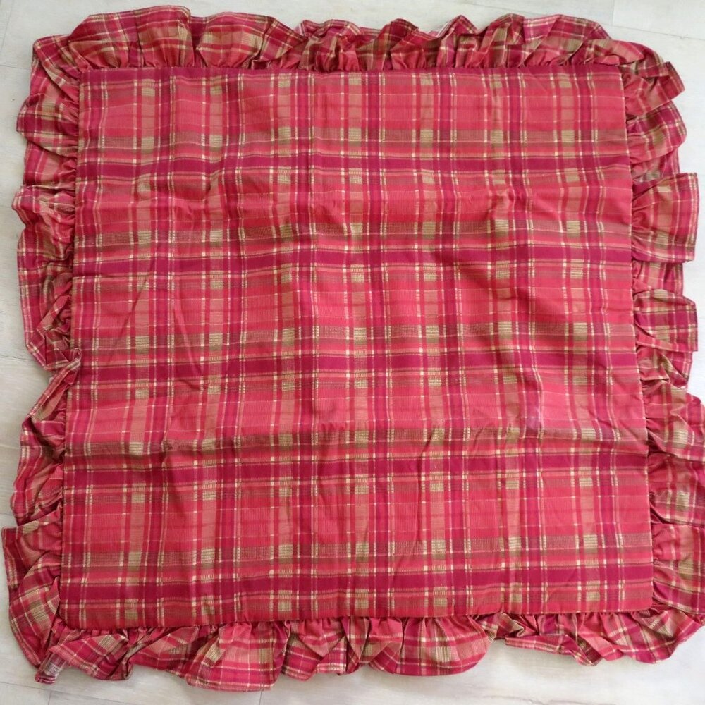 New Vintage 2006 JCPenney Middleton Euro Pillow Sham Quilted Red Gold Plaid USA